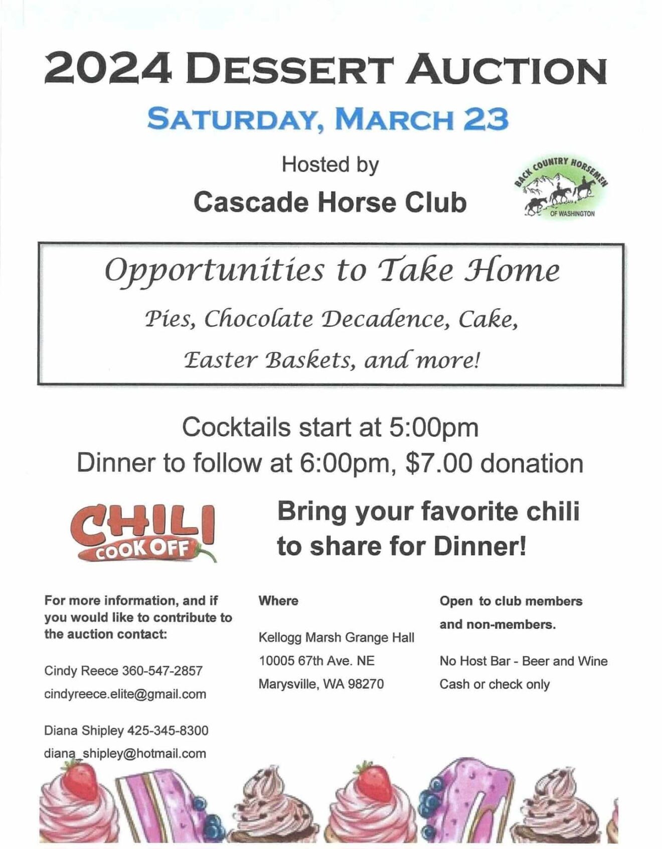 Cascade Horse Club BCHW 2024 Annual Dessert Auction and Chili Cookoff