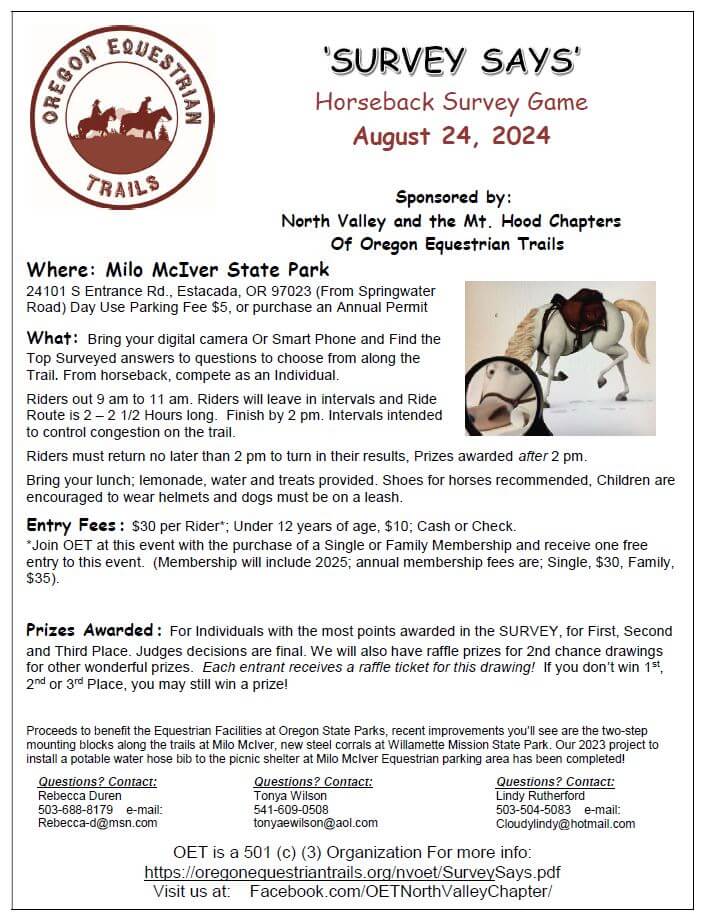 Oregon Horse Trails Horseback Survey Game ＂Survey Says＂