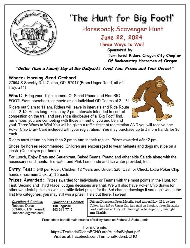 Horseback Scavenger Hunt 'The Hunt for Bigfoot!'
